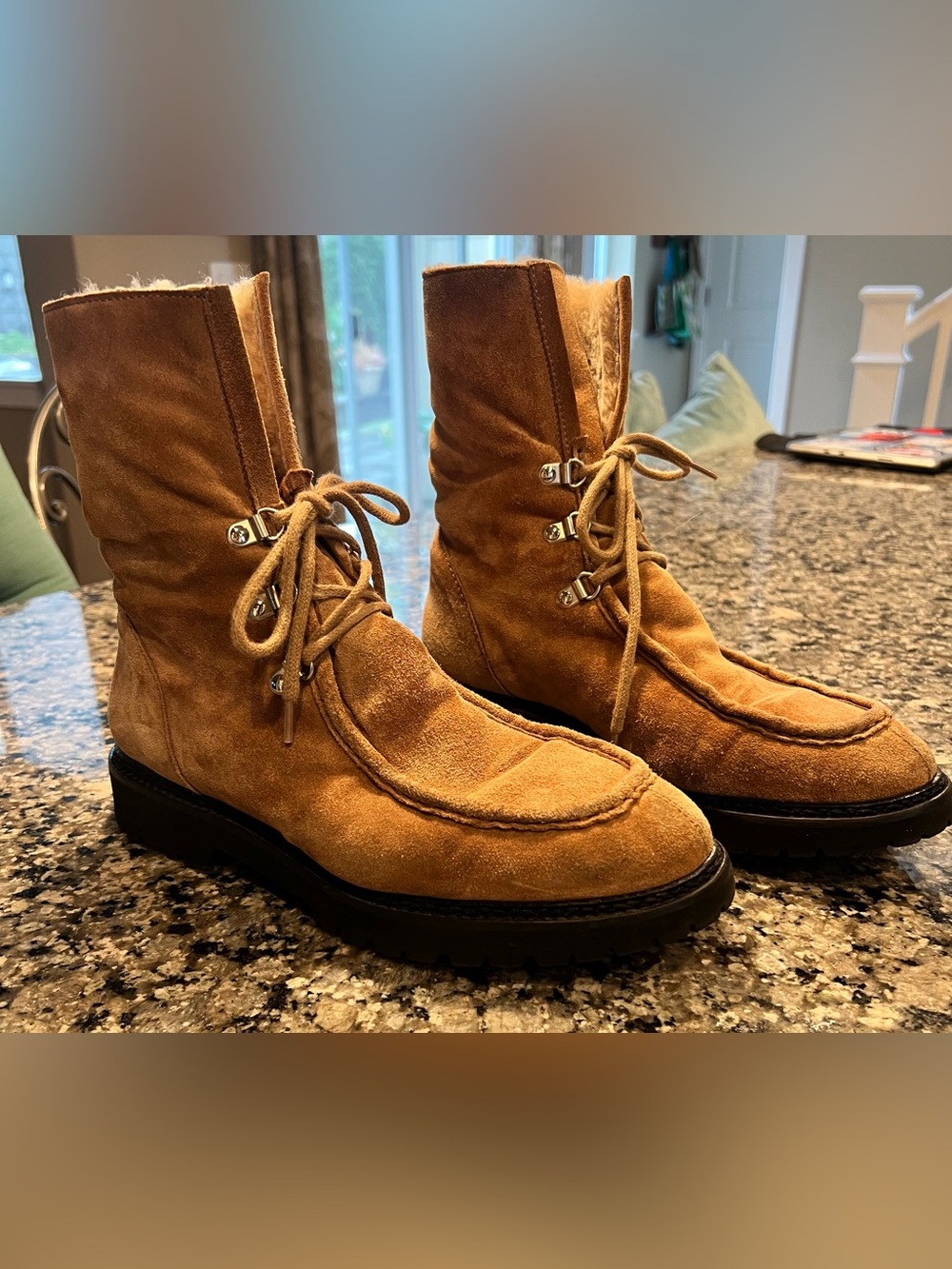 Beautiful Aquatalia Mita Suede Shearling Boots made in Italy